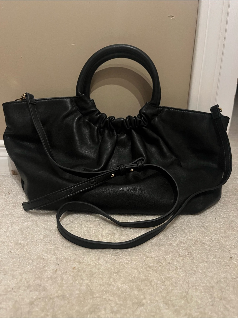 Mango Black Ruched Round-Handle Shoulder Bag
